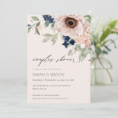 Blush Navy Anemone Floral Couples Shower Invite Bedankkaart (Staand voorkant)