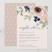 Blush Navy Anemone Floral Couples Shower Invite Bedankkaart (Voorkant / Achterkant)