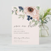 Blush Navy Anemone Floral Save the Date Kaart (Staand voorkant)