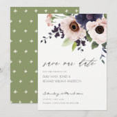 Blush Navy Anemone Floral Save the Date Kaart (Voorkant / Achterkant)