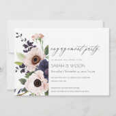 Blush Navy Anemone Floral Verloving Invite Bedankkaart (Voorkant)