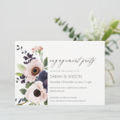 Blush Navy Anemone Floral Verloving Invite Bedankkaart (Staand voorkant)
