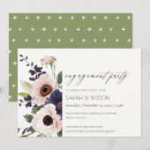 Blush Navy Anemone Floral Verloving Invite Bedankkaart (Voorkant / Achterkant)