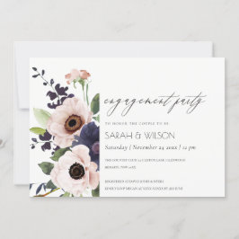 Blush Navy Anemone Floral Verloving Invite Bedankkaart