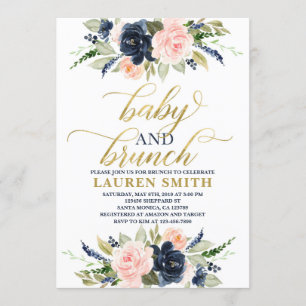 Blush navy baby shower-uitnodiging, brunch for bab kaart