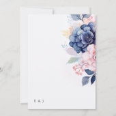 Blush Navy Blauw Bloemen Bruiloft Kaart (Achterkant)