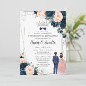 Blush Navy Blauw Bloemen Twins Jongen Meisje Quinc Kaart (Staand voorkant)