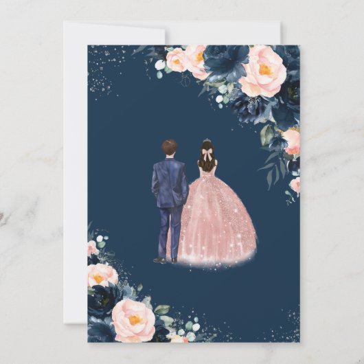 Blush Navy Blauw Bloemen Twins Jongen Meisje Quinc Kaart (Achterkant)