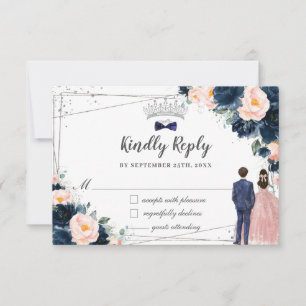 Blush Navy Blauw Bloemen Twins Jongen Meisje Quinc RSVP Kaartje