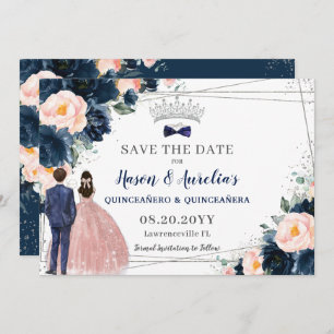 Blush Navy Blauw Bloemen Twins Jongen Meisje Quinc Save The Date