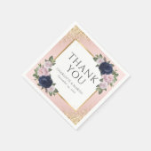 Blush Navy Blauw Goud Bloemen Huwelijk Servet (Hoek)