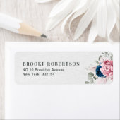 Blush Navy Blauw Zachte Pastel Roze Bloemen Huweli Etiket (Insitu)