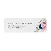 Blush Navy Blauw Zachte Pastel Roze Bloemen Huweli Etiket (Voorkant)