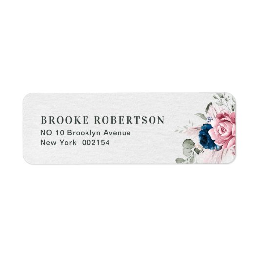 Blush Navy Blauw Zachte Pastel Roze Bloemen Huweli Etiket (Voorkant)