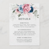 Blush Navy Blauw Zachte Pastel Roze Bloemen Huweli Informatiekaartje (Voorkant)