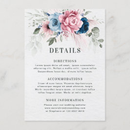 Blush Navy Blauw Zachte Pastel Roze Bloemen Huweli Informatiekaartje
