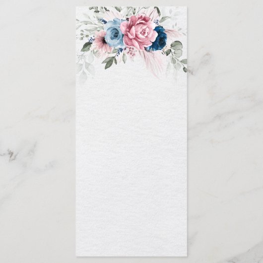 Blush Navy Blauw Zachte Pastel Roze Bloemen Huweli Menu (Achterkant)