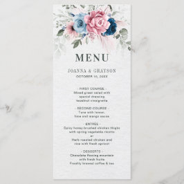Blush Navy Blauw Zachte Pastel Roze Bloemen Huweli Menu