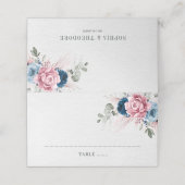 Blush Navy Blauw Zachte Pastel Roze Bloemen Huweli Plaatskaartje (Buitenkant ongevouwen)