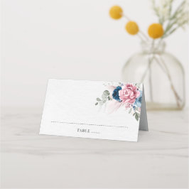 Blush Navy Blauw Zachte Pastel Roze Bloemen Huweli Plaatskaartje