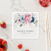 Blush Navy Blauw Zachte Pastel Roze Bloemen Huweli Servet (Insitu)