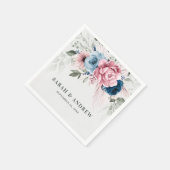 Blush Navy Blauw Zachte Pastel Roze Bloemen Huweli Servet (Hoek)