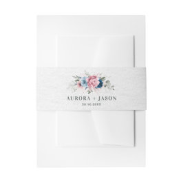 Blush Navy Blauw Zachte Pastel Roze Bloemen Huweli Uitnodigingen Wikkel