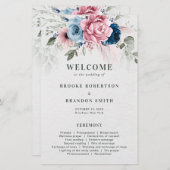 Blush Navy Blauw Zachte Pastel Roze Trouwprogramma (Voorkant / Achterkant)