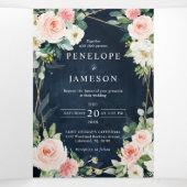 Blush Navy Blauwe Floral Geometric Botanical Drieluik Programma (Binnenkant midden)