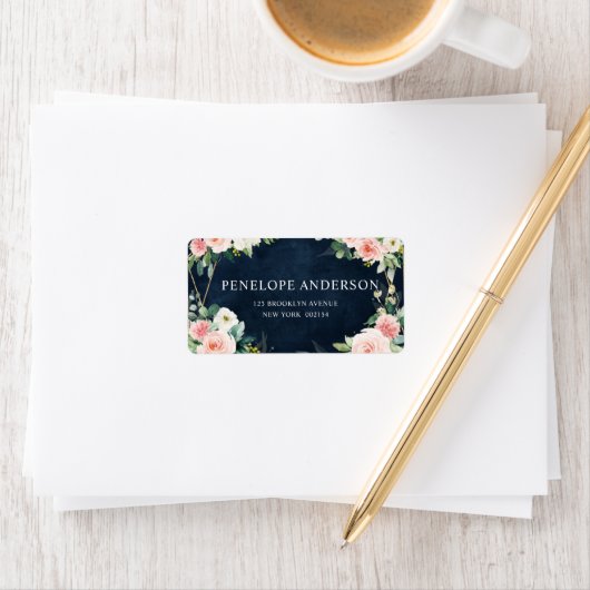 Blush Navy Blauwe Floral Geometric Botanical Etiket (Insitu)