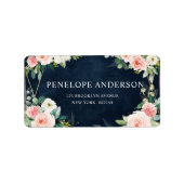 Blush Navy Blauwe Floral Geometric Botanical Etiket (Voorkant)