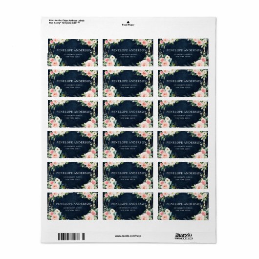 Blush Navy Blauwe Floral Geometric Botanical Etiket (Full Sheet)