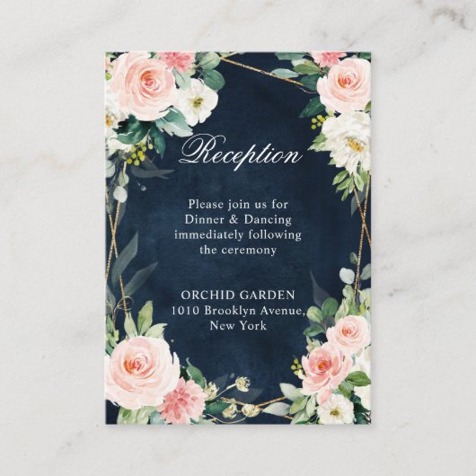 Blush Navy Blauwe Floral Geometric Botanical Informatiekaartje (Voorkant)