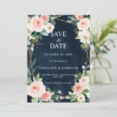 Blush Navy Blauwe Floral Geometric Botanical Save The Date (Staand voorkant)
