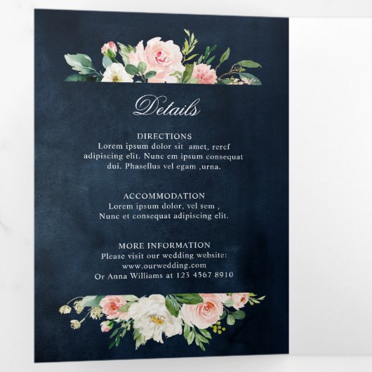 Blush Navy Blauwe Floral Geometric Botanical T Drieluik Programma (Binnenzijde eerst)