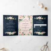 Blush Navy Blauwe Floral Geometric Botanical T Drieluik Programma (Binnen)