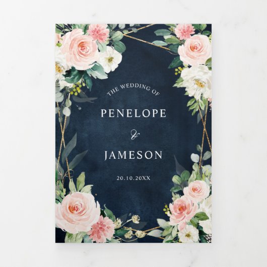 Blush Navy Blauwe Floral Geometric Botanical T Drieluik Programma (Cover)