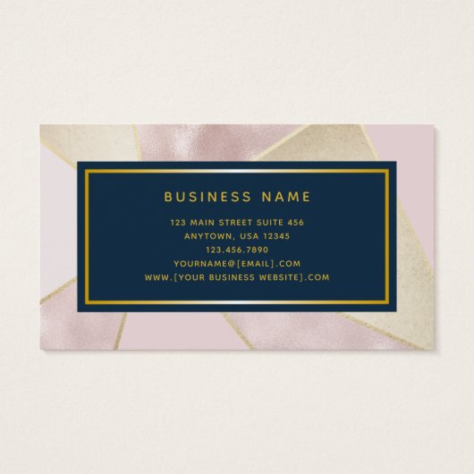 Blush Navy Blauwe Kleurblok Monogram Zakkaartje Visitekaartje (Achterkant)