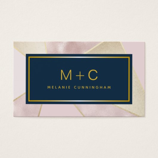 Blush Navy Blauwe Kleurblok Monogram Zakkaartje Visitekaartje (Voorkant)