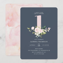 Blush & Navy Bloemen & Eucalyptus Meisje 1e verjaa Kaart