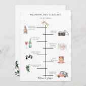 Blush Navy Bloemen Geïllustreerde Trouwtijdlijn Programmakaart (Voorkant / Achterkant)