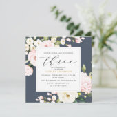 Blush Navy Bloemen Greenery Meisje 3e Verjaardagsf Kaart (Staand voorkant)