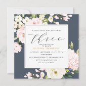 Blush Navy Bloemen Greenery Meisje 3e Verjaardagsf Kaart (Voorkant)