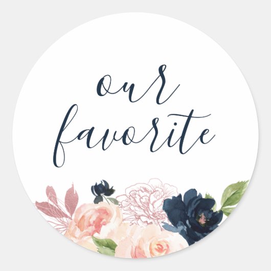 Blush & Navy Bloemen Onze favoriete favoriet Ronde Sticker (Voorkant)