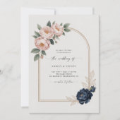Blush Navy Bloemenboog Betaalbare Digitale Huwelij Kaart (Voorkant)