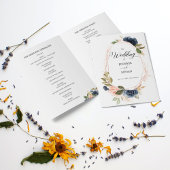 Blush Navy Blossom Floral Folded Wedding Program