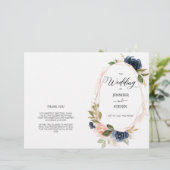 Blush Navy Blossom Floral Folded Wedding Program (Staand voorkant)