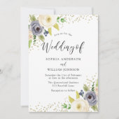 Blush Navy Blossom Flowers Gold Glitter Weddenscha Kaart (Voorkant)