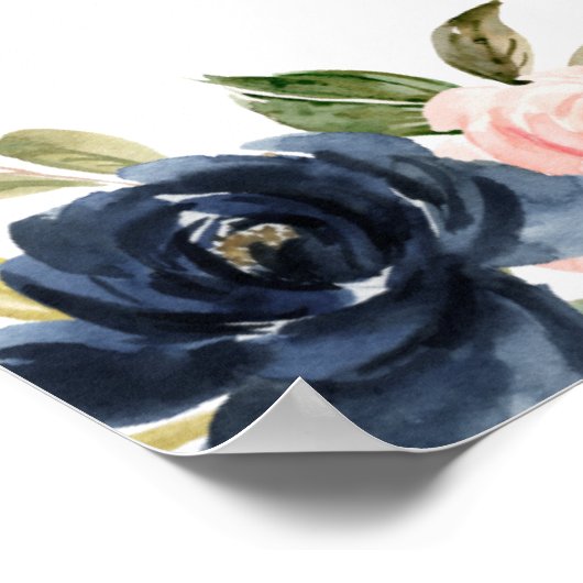 Blush Navy Blossom Weddenschap Welkom Poster (Hoek)