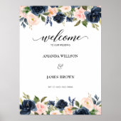 Blush Navy Blossom Weddenschap Welkom Poster (Voorkant)